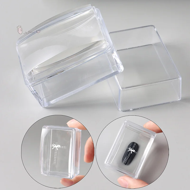 [W] Nail Art Stamper Transparent Rectangle With Scraper Silicone Head Transfer Tool Fast Clear Jelly French Stamping Manicure