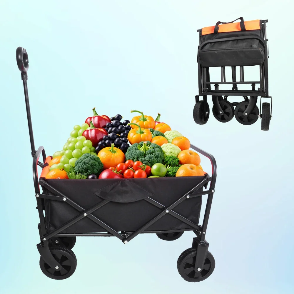 

Mini Folding Wagon Garden Shopping Beach Cart, Wagon Gardon Cars with Two Brakes for Beaches, Gardens, Parks, Camping