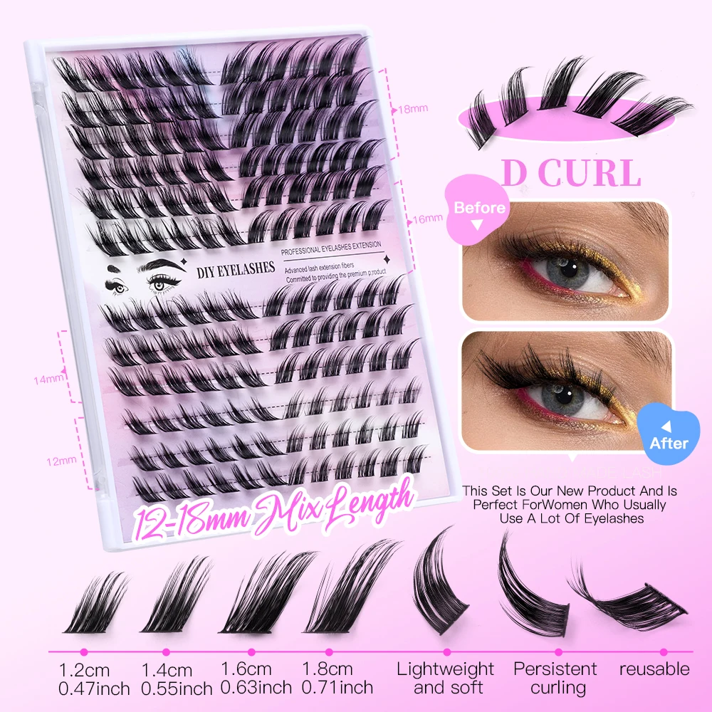 New Clustered Lazy Man Grafted False Eyelash Cat Eye Style 12-18mm Long Tail Fox Eye False Eyelash Makeup Extends Eyelash