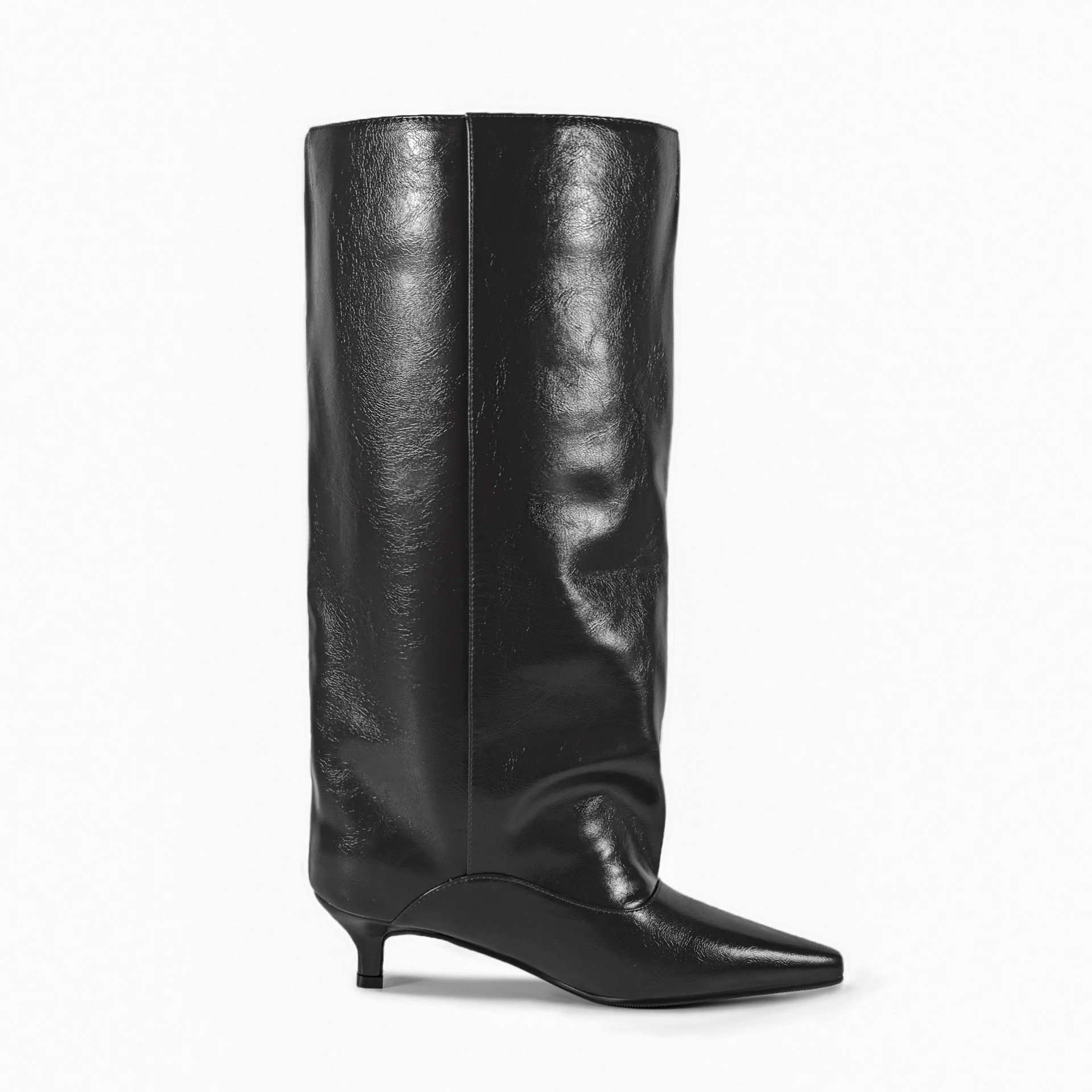 women's pointed low heel sleeveless mid leg boots fashion knee high boots slim heel 35-45 large women's boots