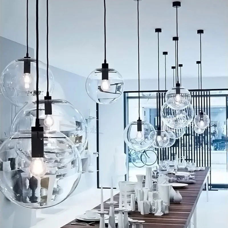 Clear Glass Ball Pendant Lights Home Deco Maison Hanging Light Fixture Led Hanglamp For Kitchen Bedroom Restaurant Luminair