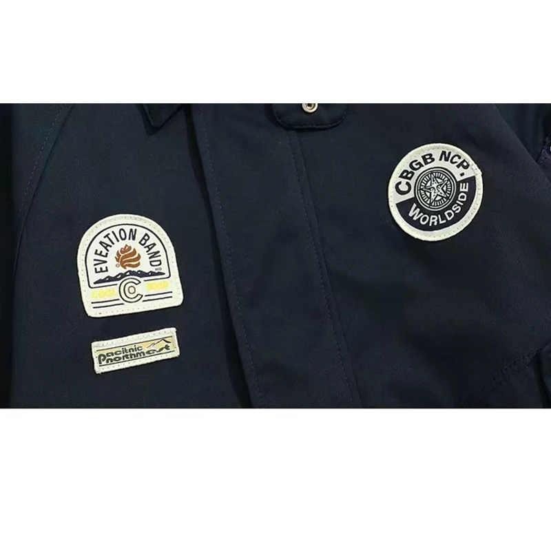 سترة طية صدر السترة لشارة ملابس العمل للرجال، أسود/أف وايت بلونين + زخارف شعار رقعة، مناسبة للارتداء اليومي في الربيع والخريف، أزياء عتيقة مع رقعات شارة كاجوال، إضافة مزيجًا فريدًا ومناسبًا مناسبًا لمسة مريحة وفضفاضًا #4