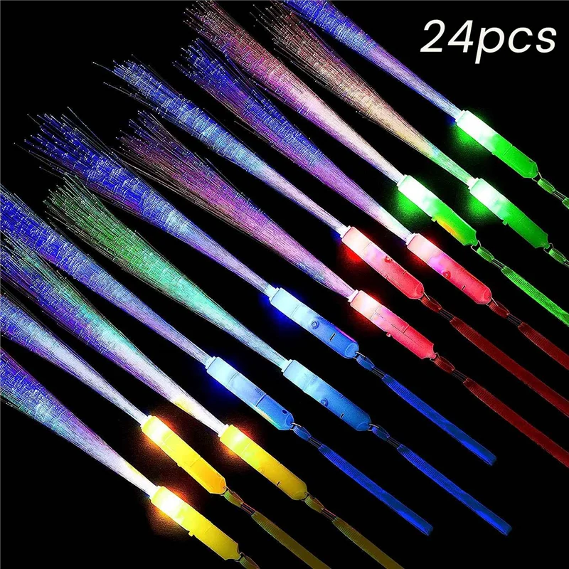 24 PCS Glow Fiber Wands Sticks LED Light Wand Fiber Optic Wands Flashing Sticks for Party Wedding Halloween Christmas