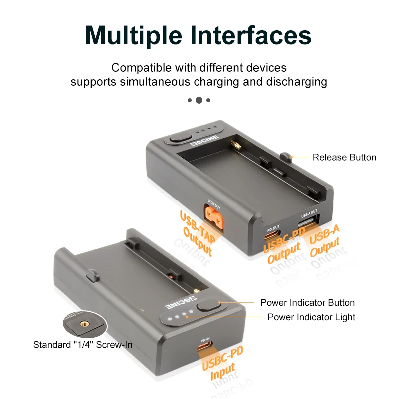 NP-F Multifunctional Battery Plate Suitable for NP-F Series Batteries NP-F970 F750 F550 Supporting PD USB-C Input D-TAP Output