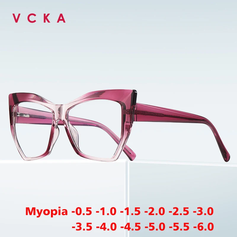 

VCKA Myopia Glasses Frame Fashion Gradient Custom Cat Eye Women Anti Blue Light Prescription Optics Eyeglasses -0.50 TO -10