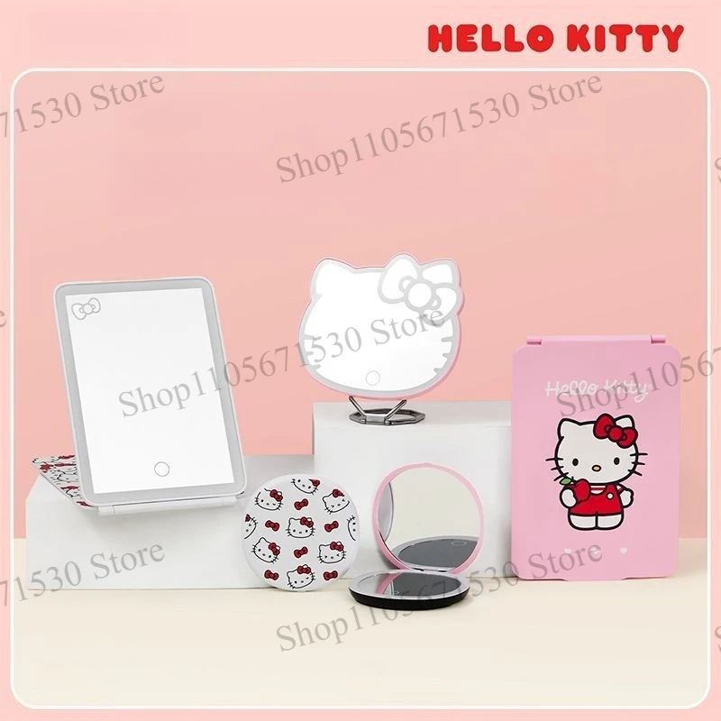 Kawaii Sanrio Characters Red Apple Series Foldable Portable LED Makeup Mirror Hd Beauty Mirror for Travel Daily Cosmetic Use