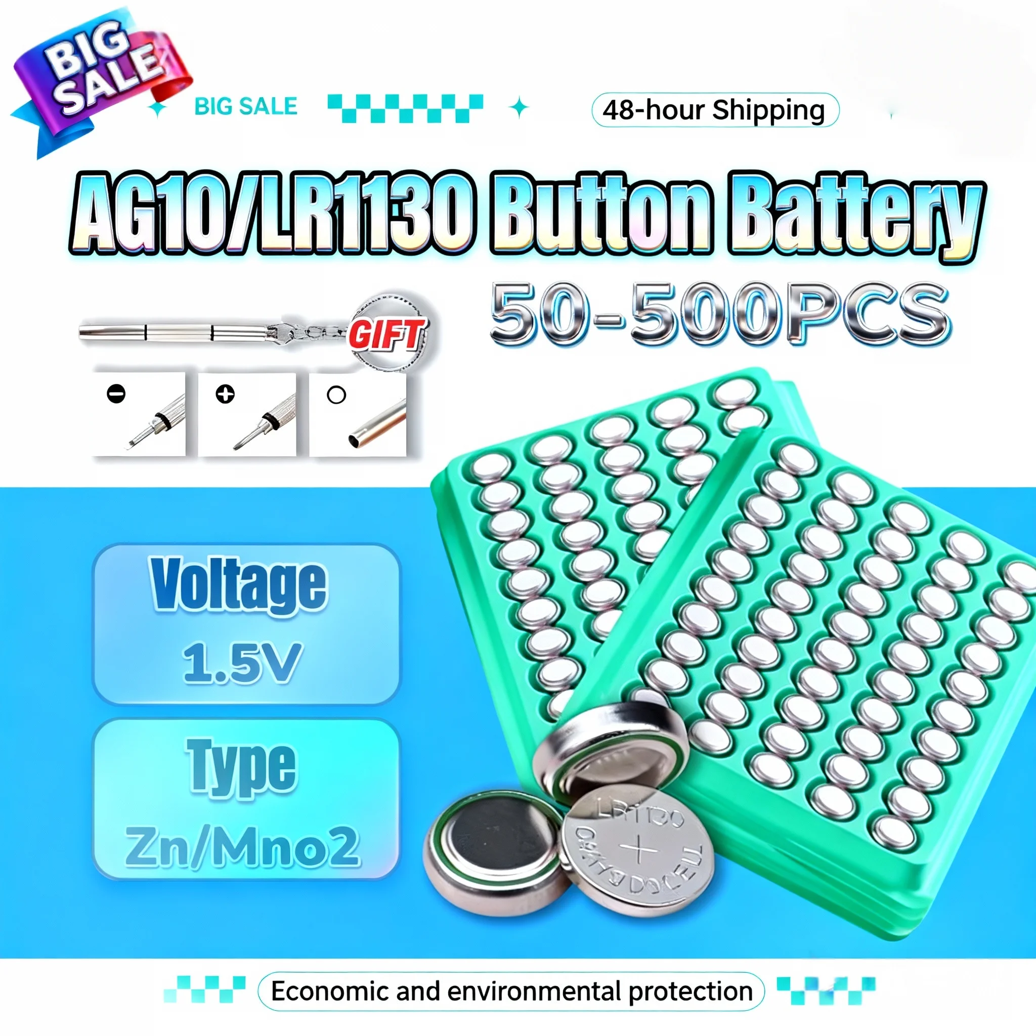 

1.55V LR1130 AG10 Zinc Button Battery Long Lasting Mercury-Free for Luminous Toys Clock Electronic Gifts