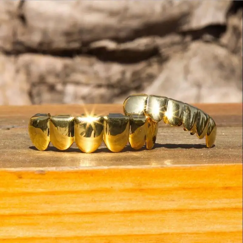Hip Hop Teeth Grillz Electroplated Dental Grills Glossy Metal Teeth Cap For Halloween Party Cosplay Performance Music Festivals