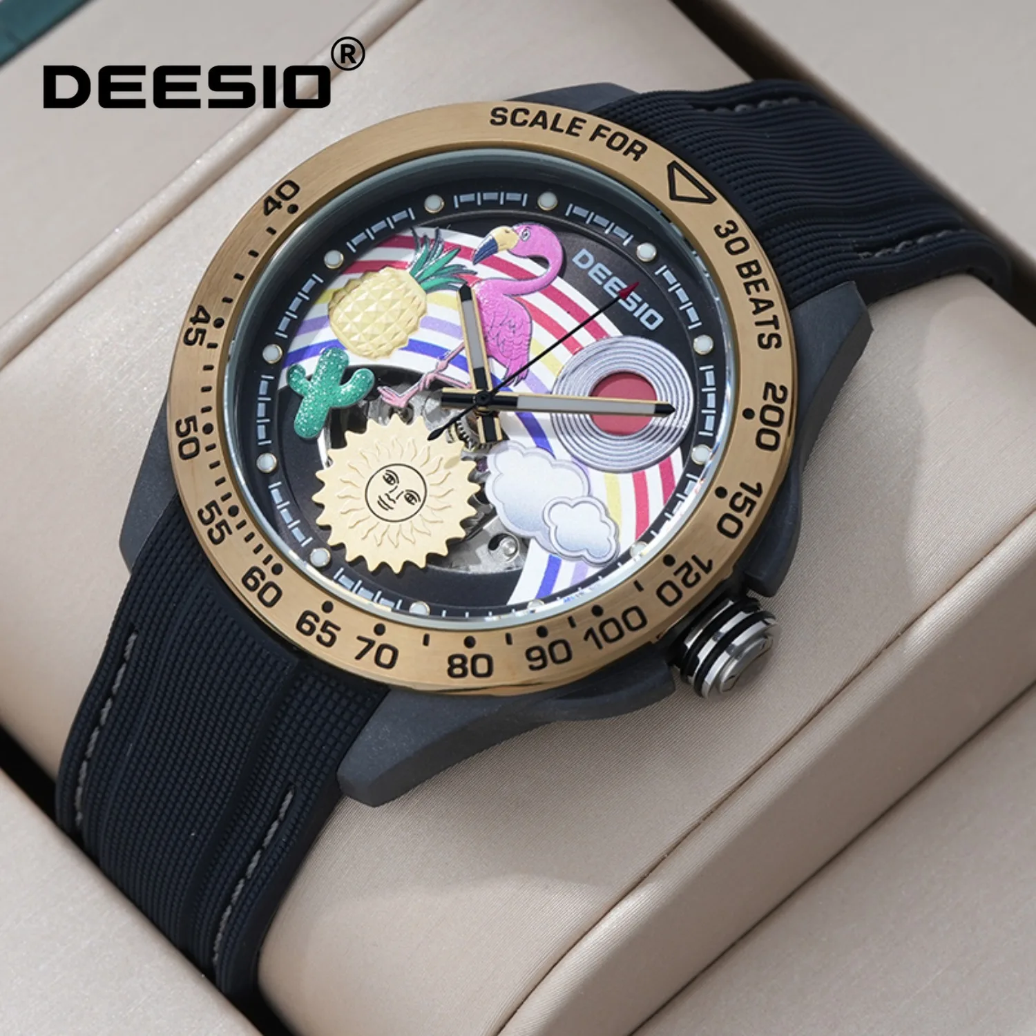 Deesio Fashion Casual Men's Automatic Mechanical Watch Carbon Fiber Case Water-Resistant Specially Designed Casual Men's Watches