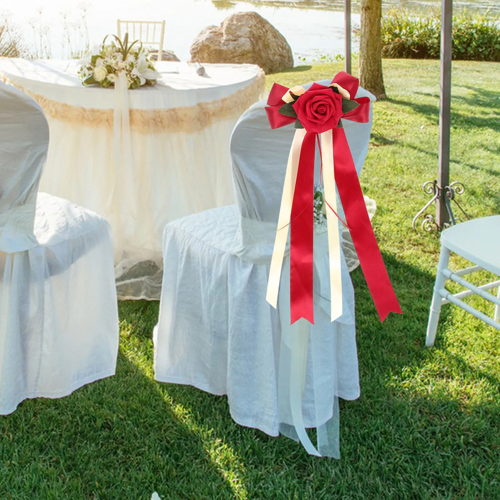 

Stylish Wedding Car Floral Decoration Silk Flower Rearview Mirror Accessory Exquisite Workmanship Detachable for Cleaning