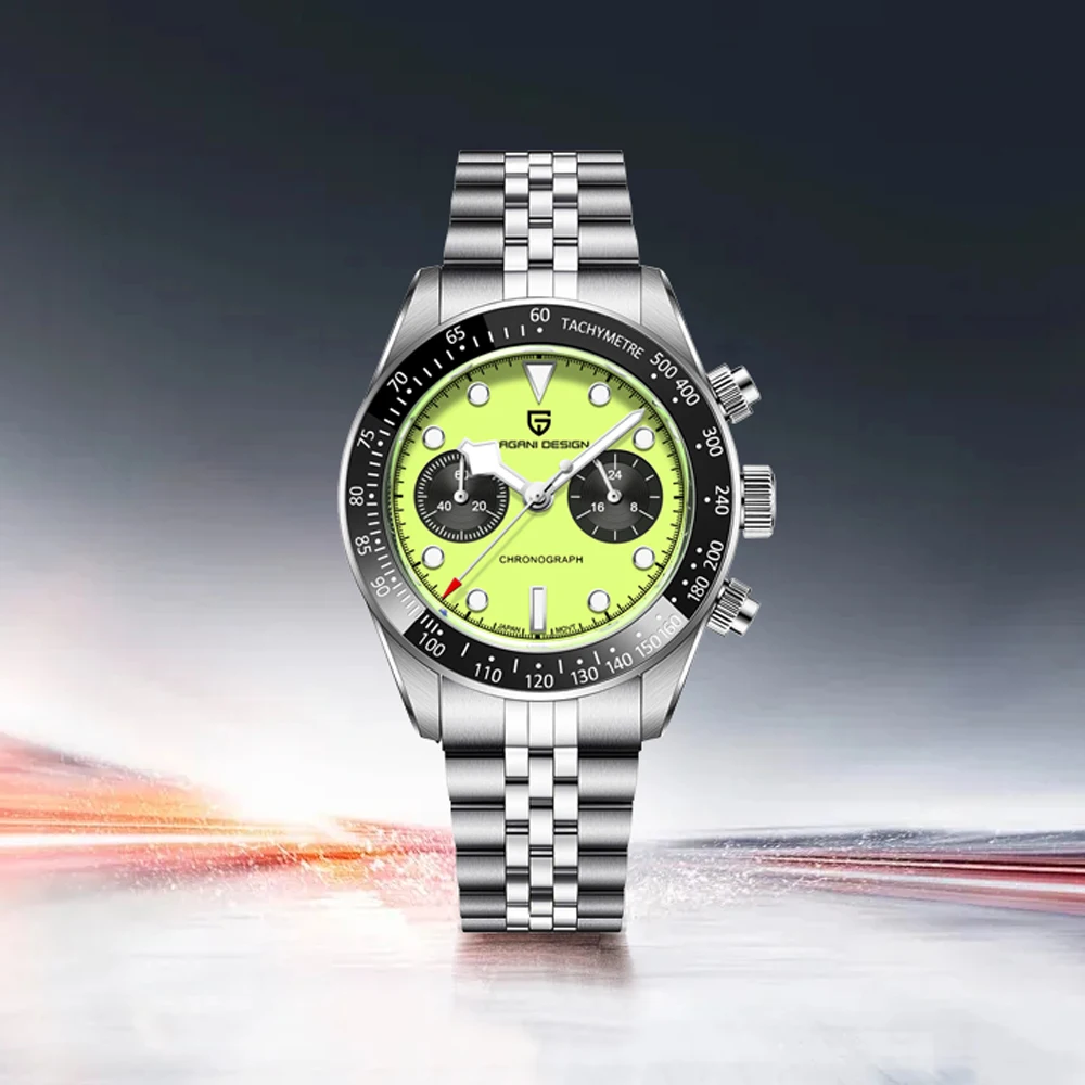 2026 New PAGANI DESIGN Men's Watches Top Luxury Fluorescent Green Quartz Watch For Men Speed Sports Chronograph Man Gift AR Sapphire Mirror Waterproof Luminous Stainless Steel Ceramic Bezel Clock