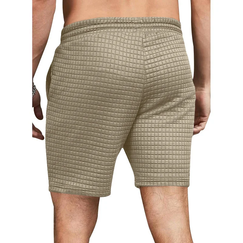 New Summer Men Solid Color Small Checkered Comfortable Simple Straight Shorts men loose Sports Leisure Fitness Breathable Shorts