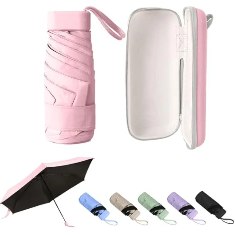 

Mini Umbrella with Case Lightweight Folding Compact Travel Accessory, Small Sun Umbrella UV Protection for Girls, and Adults, F