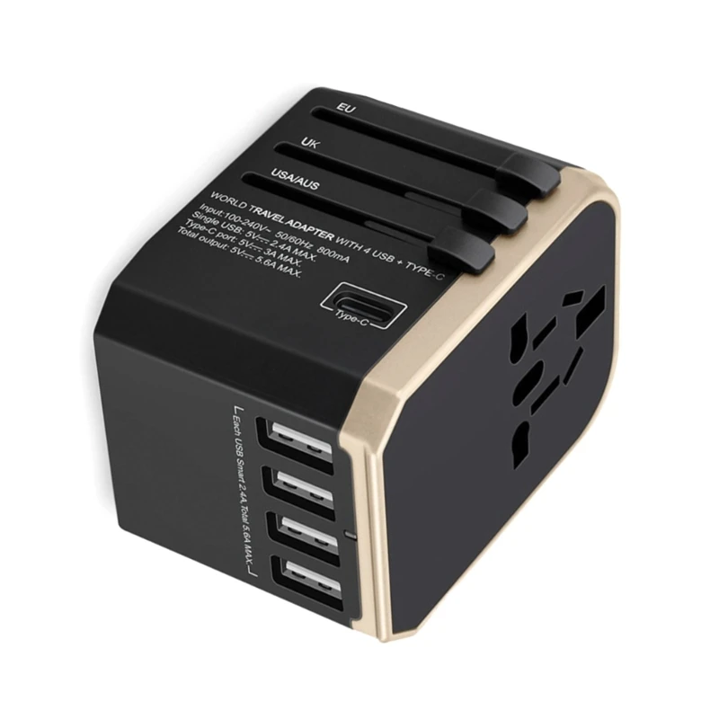 Enchufe conversión Global multifuncional, adaptador viaje pequeño 8 orificios, equipado con 4 interfaces USB y 1 puerto