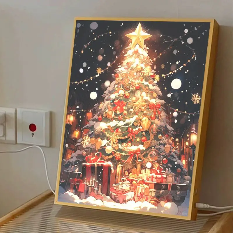 

Festive Christmas Santa Snow Scene Light Painting Ins Style Night Light Bedside Lamp for Living Room Bedroom Dining Decor