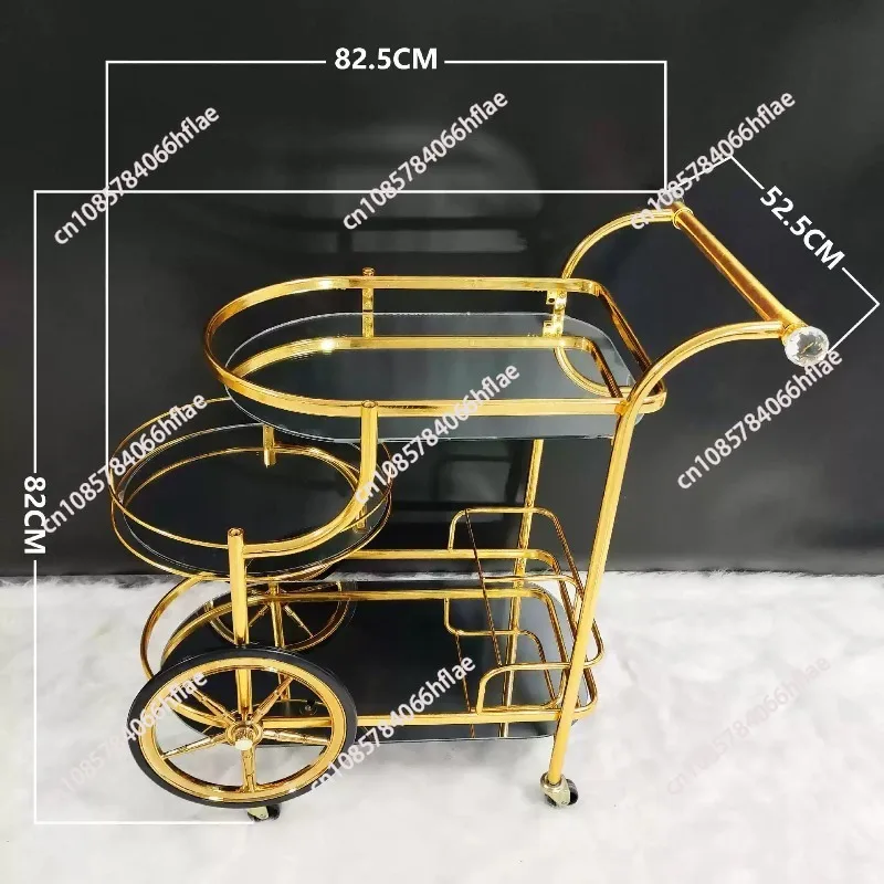 European Style Metal Hotel Bar Cart Golden, Wheeled Party Mobile Bar Cart