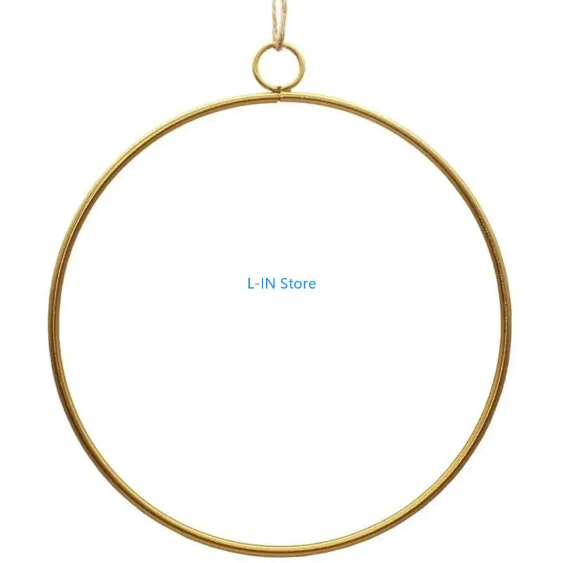 

3 Pack Wrought Iron Geometric Wreath with Twines Floral Hoop Rings Gold Wreath
