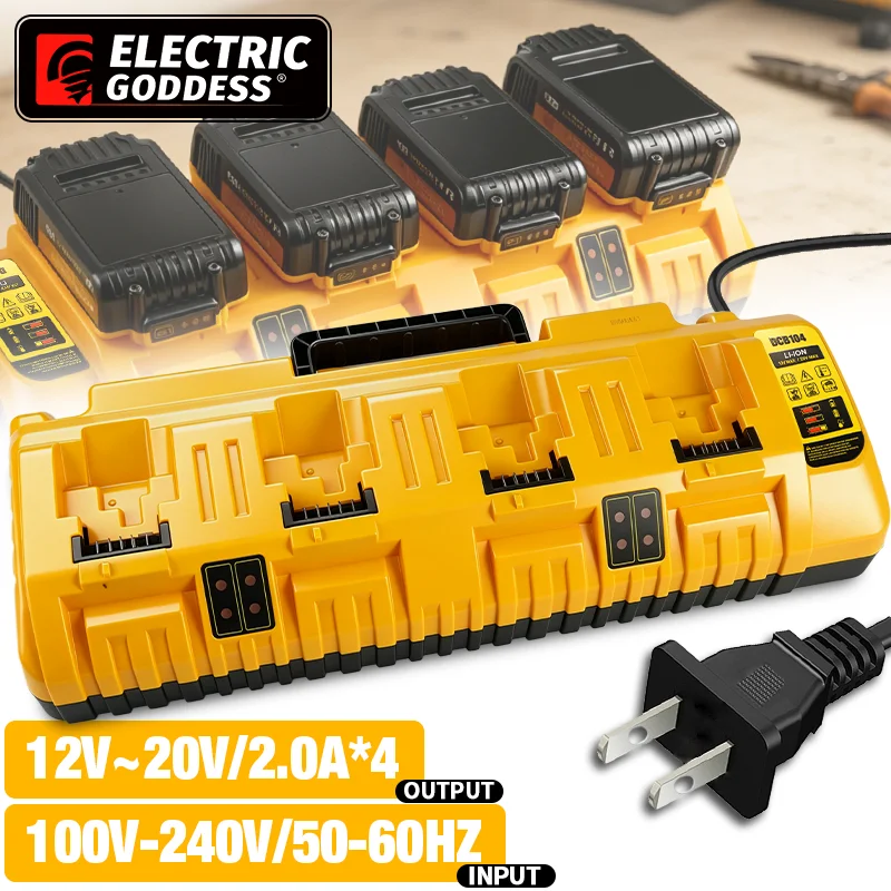 DCB104 Fast Charger for DeWalt 12V-20V Battery Pin Four-port Charger Simultaneously 2.0A DCB204 DCB205 DCB127 DCB105