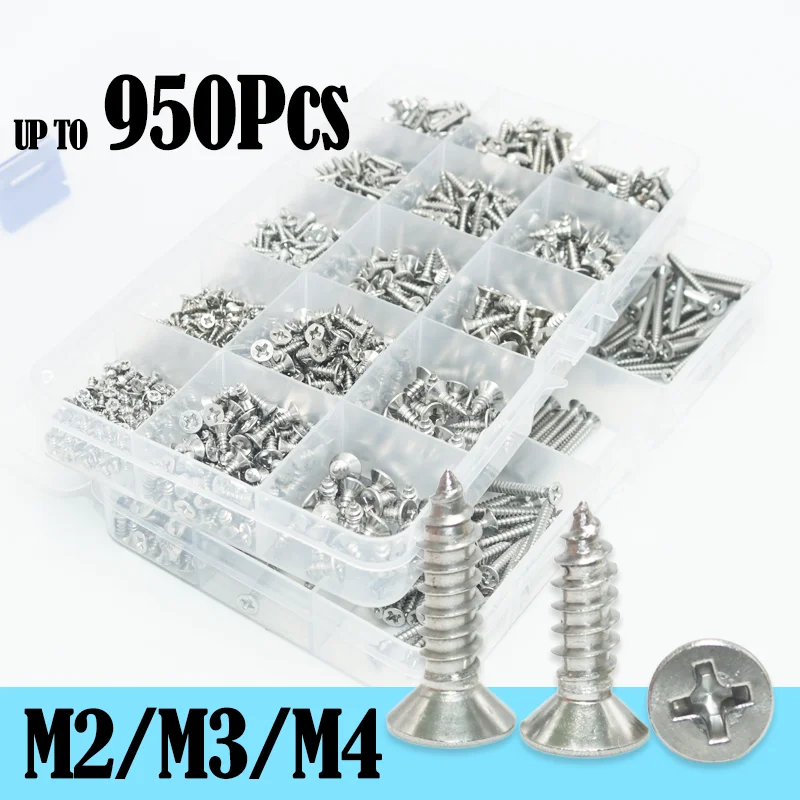 304 Stainless Steel Cross Recessed Countersunk Flat Head Self-tapping Screw 950p M2 M3 M4 Phillips Wood Screws Furniture Screw