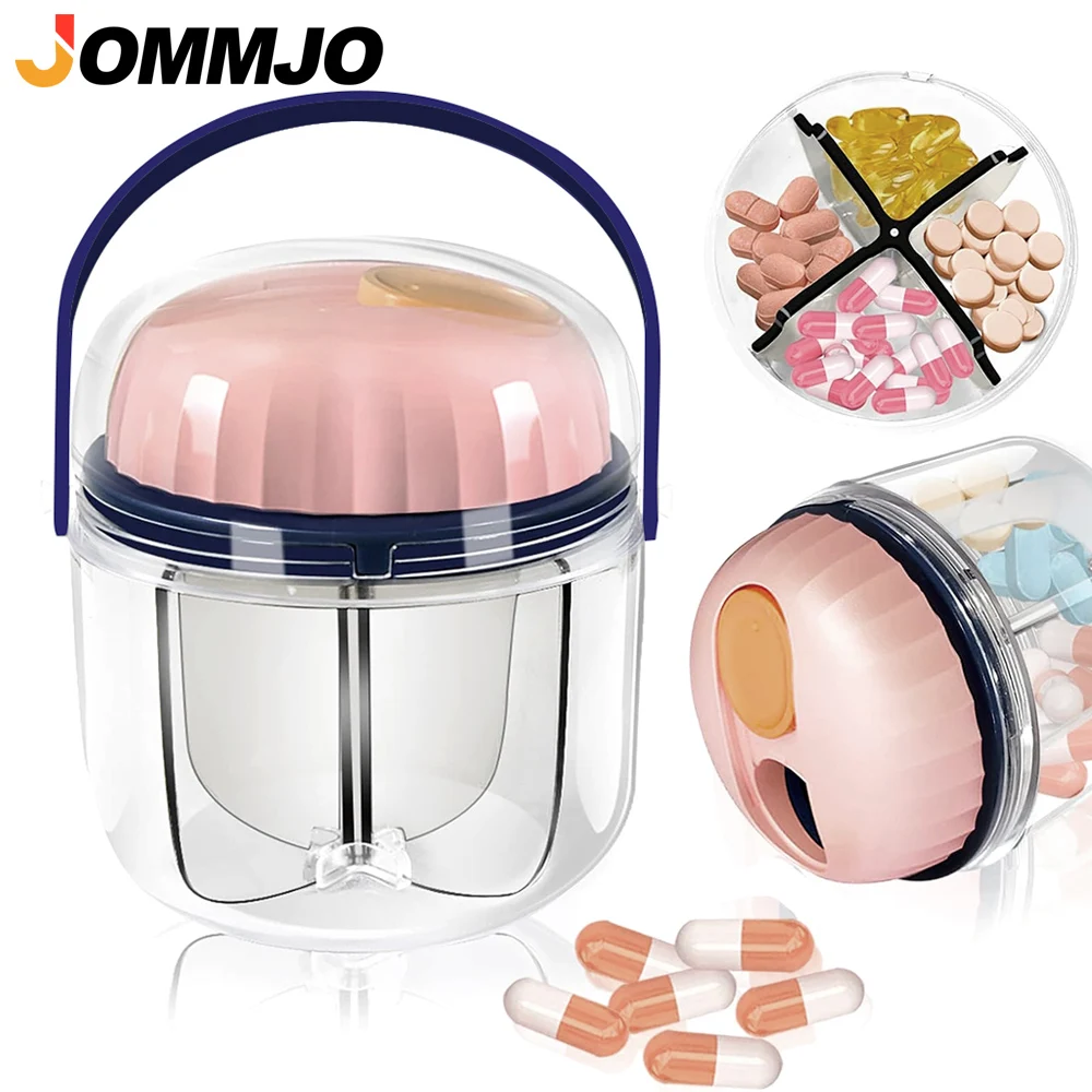 1PCS Portable Pill Dispenser Bottle with 4 Compartments, Large Capacity Vitamin Organizer, Anti-Mixing Medicine Container
