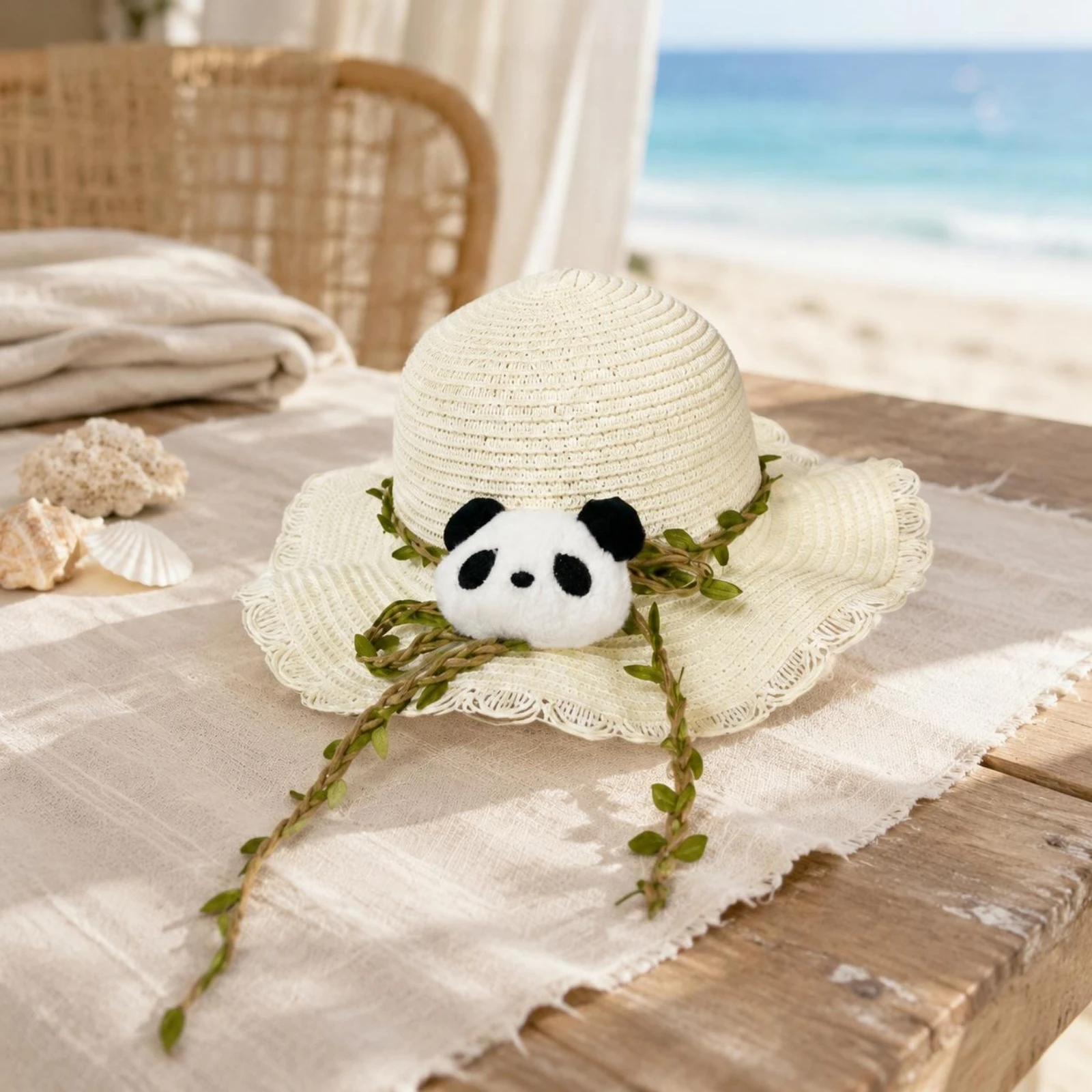 

Cartoon Panda Beach Hat Breathable Children's Straw Sun Hat Headwear Protection for Outdoor, Tourist Spots