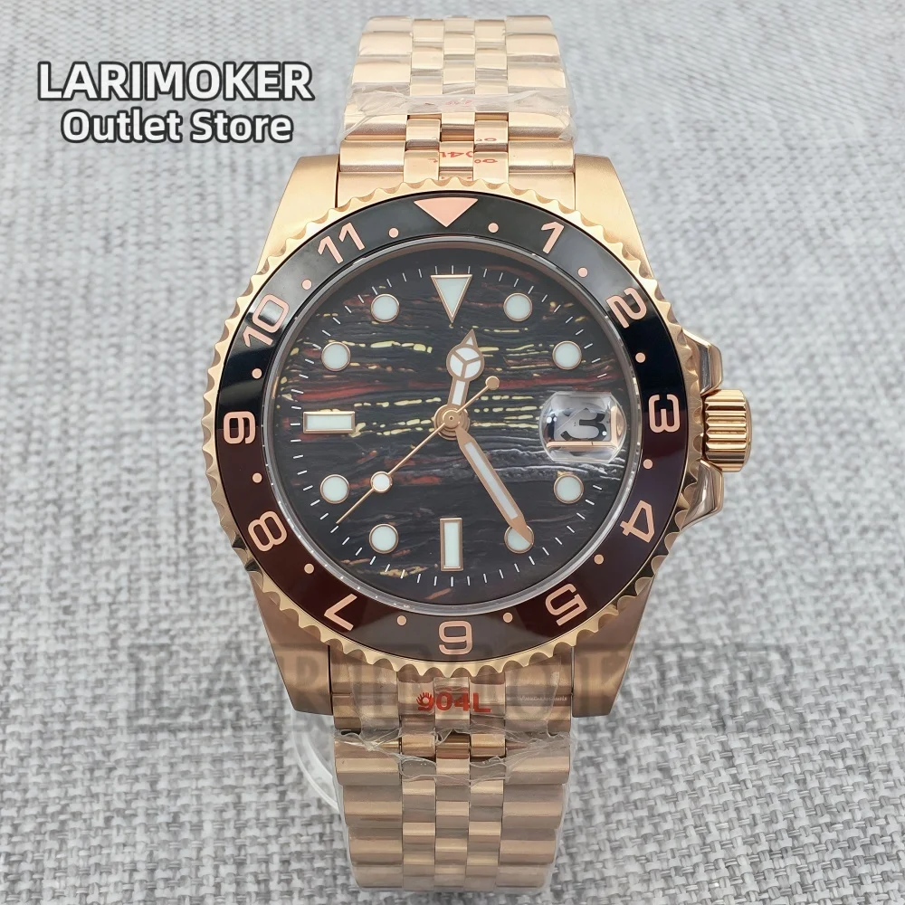 LARIMOKER 41MM Men's NH35 Rose Gold Mechanical Watch Sapphire Glass Meteorite Texture Ceramic Bezel Waterproof Luminous Watch