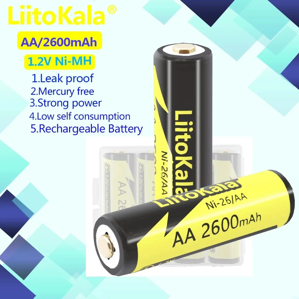 2-10PCS LiitoKala Ni-26/AA 1.2V AA 2600mAh Ni-MH Rechargeable Battery For Temperature Gun Remote Control Mouse Toy batteries