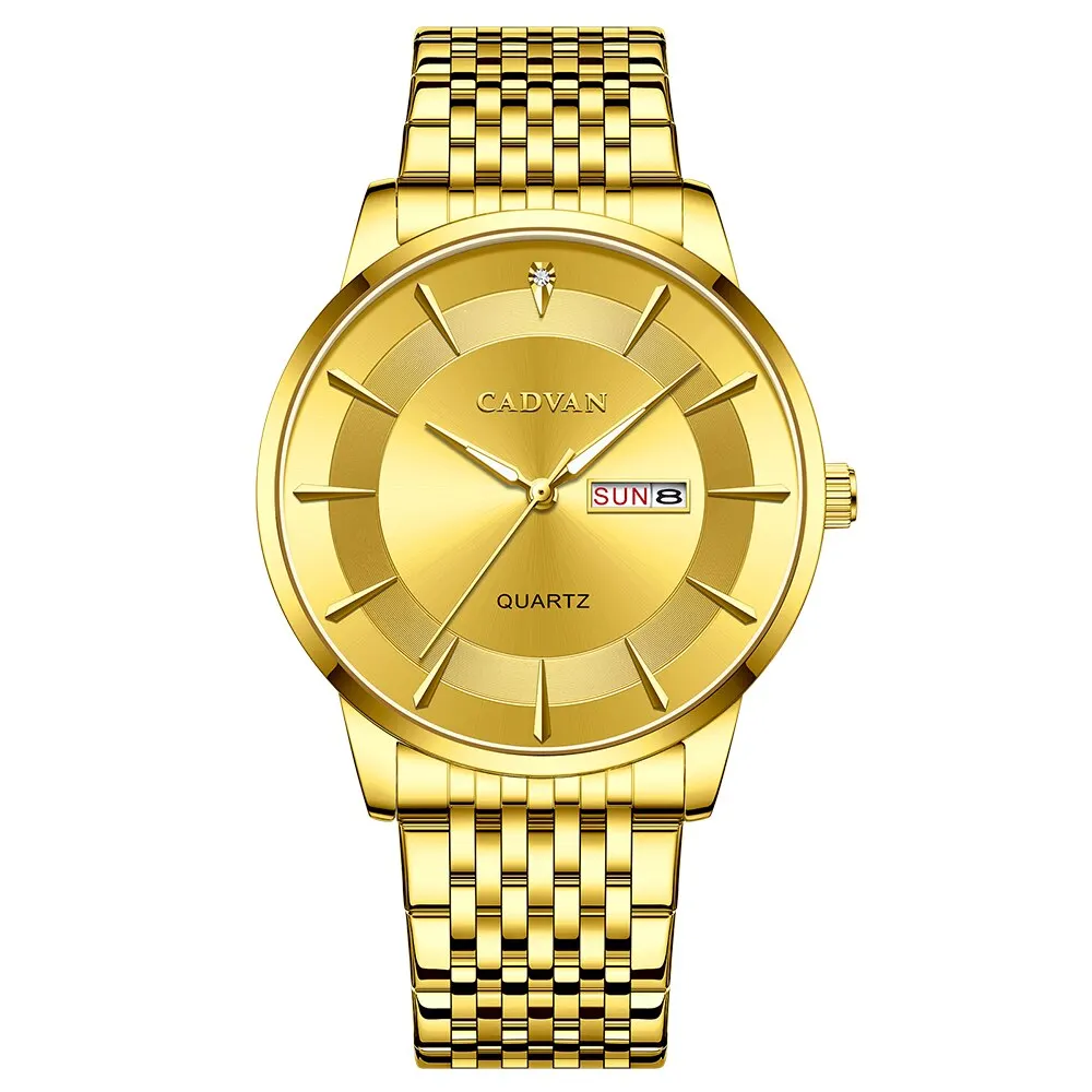 CADVAN-ساعة معصم من الفولاذ المقاوم للصدأ للرجال ، زر ضغط ، مشبك مخفي ، مقاوم للماء ، مضيء ، تاريخ أسبوع ، رياضة ، جودة عالية ، فاخر
