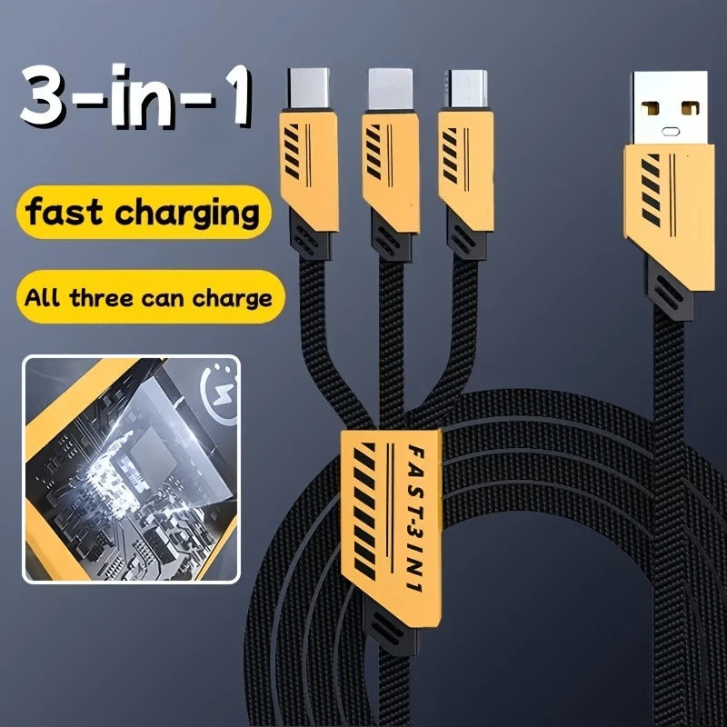 This 3-in-1 Data Cable Is Compatible with a Wide Range of Devices, Including the Apple iPhone 17/17 Air, iPhone 17 Pro/Pro Max, and iPhone 16/16 Plus/16 Pro, as Well as the Huawei Mate 60, Mate 60 Pro, and Mate 60 Pro+; It Is Easy to Carry
