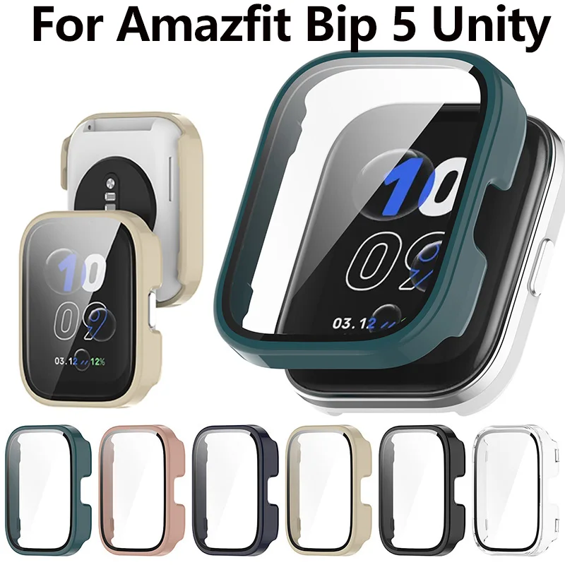 ПК + стекло для Amazfit Bip 5 Unity, чехол для смарт-часов, защитная пленка для экрана, все вокруг крышки, защитные бамперы для Amazfit Bip 5 Unity