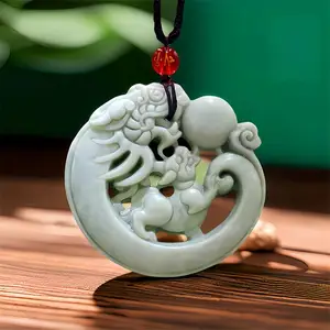 Natural Real Jade Dragon Pixiu Pendant Necklace Accessories Vintage Designer Stone Amulet Chinese Talismans Gift Carved Jewelry