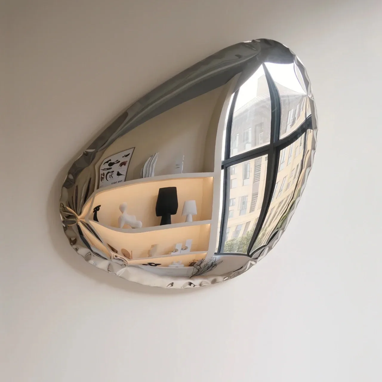 Modern stainless steel water drop mirror device wall hanging restaurant model room wall decoration pebble head hanging
