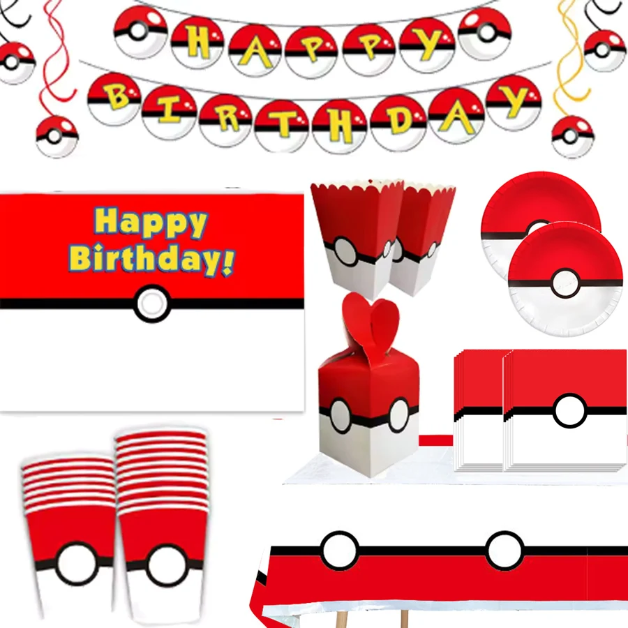 

Pokemon PokeBall украшения для дня рождения одноразовая посуда скатерть торт Топпер воздушный шар Пикачу вечерние подарки