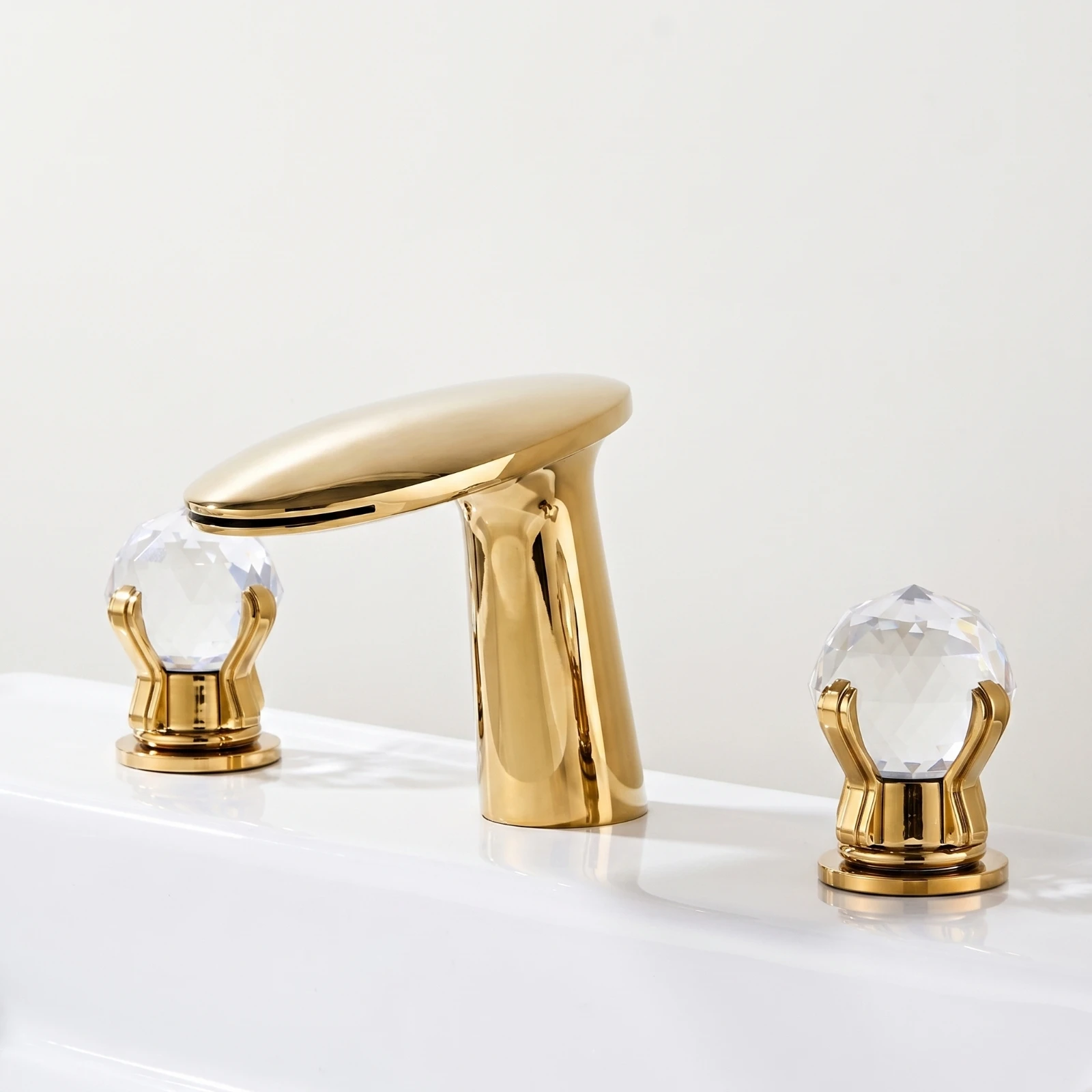 Bathroom Faucet with Waterfall Spout Deck-Mounted Bathroom Faucet with Crystal Handles Waterfall Sink Tap Elegant Luxurious