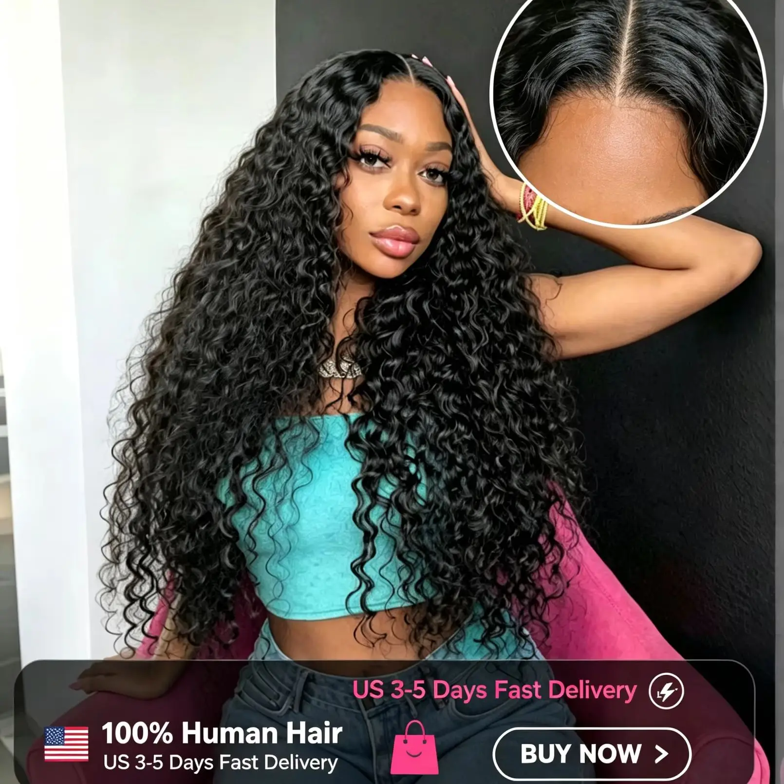 13x4 HD Water Curly Lace Front Wig 100% Malaysian Remy Hair Pre Plucked Wig US Stock Fast 2‑3 Day Shipping Natural Black Wigs For Black Women