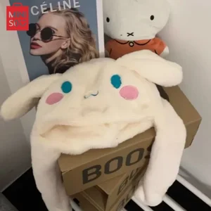 Miniso 겨울 소프트 플러시 모자 Kawaii Sanrio Hello Kitty Melody Cinnamoroll Kuromi 귀 움직이는 모자 귀여운 애니메이션 장난감 어린이 소녀 선물 12 최고의 판매 쿠 로미 귀 -77