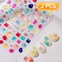 2 PCS 5D Cartoon Funny Nail Sticker Jelly Cute Sugar-bean Nail Art Decals Sticker for DIY Press ON Self-Adhesive Smile Emote