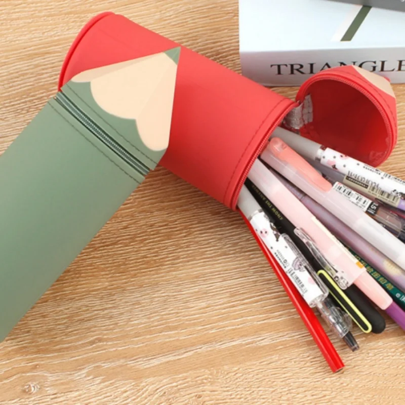 1pc Silicone Pencil Case Retractable Stand Up Pen Holder Portable Student Desk Stationery Storage Bag Makeup Cosmetic Organizer