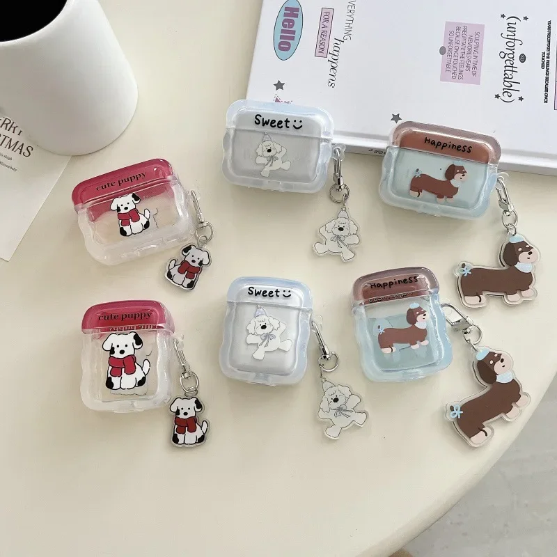 

Wave Cartoon Dog Case for AirPods 4 Airpod 1 2 3 Pro Pro2 Bluetooth Earbuds Charging Box Protective Earphone Case Cover