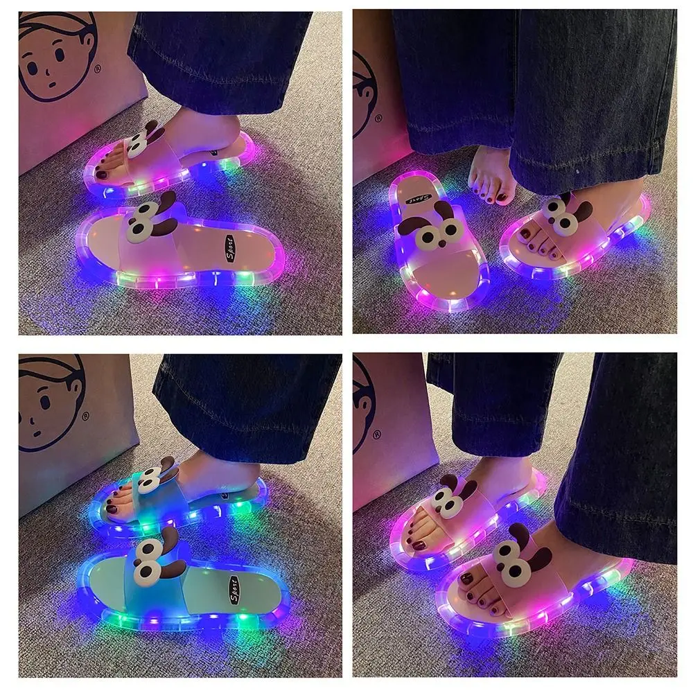 Casual PVC LED Light Up Slippers Non Slip Cartoon Puppy Light Up Sandals Open Toe Bathroom Shoes Bathroom view 5