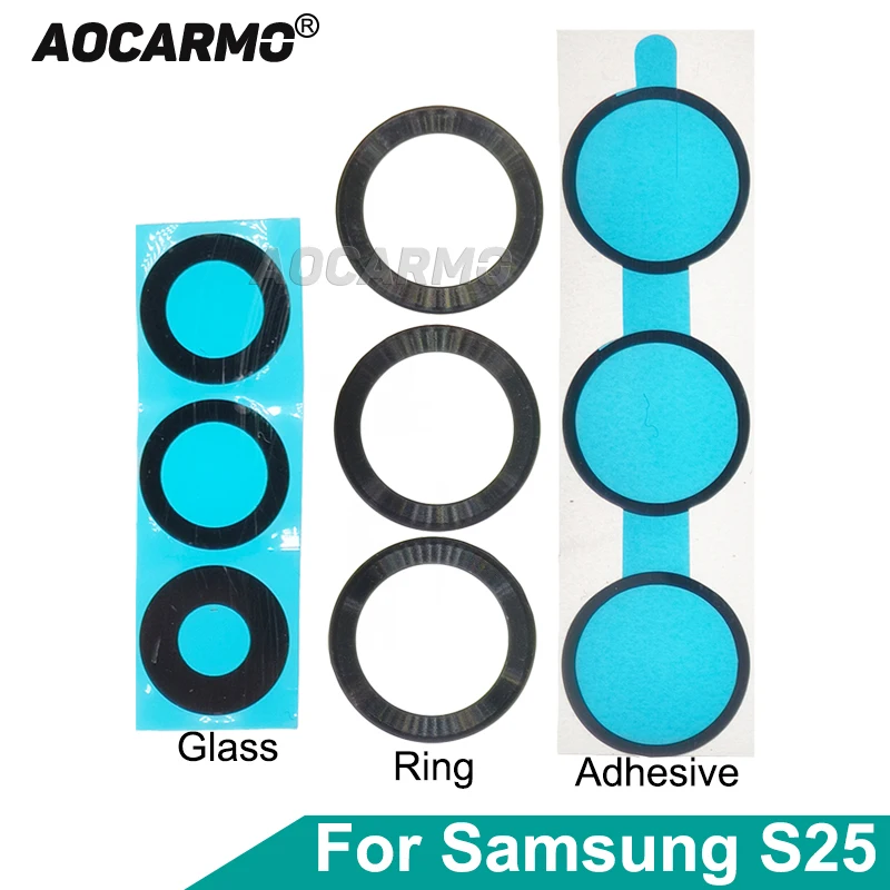 

Aocarmo для Samsung Galaxy S25 SM-S9310/S931U/S931B: Стеклянная линза задней камеры с металлическим кольцом-рамкой и клейкой основой для ремонта