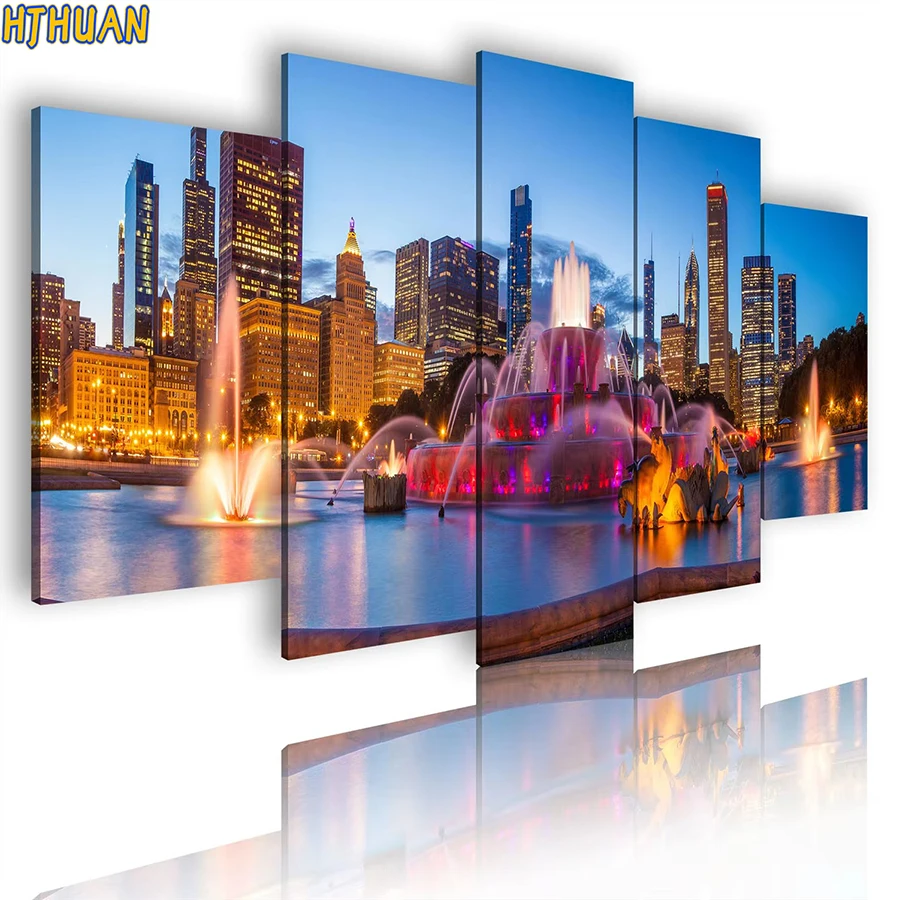 5pcs 5D diy Diamond Painting New York night scenery Full Square/round Cross stitch Diamond Embroidery Pictures Mosaic Home Decor