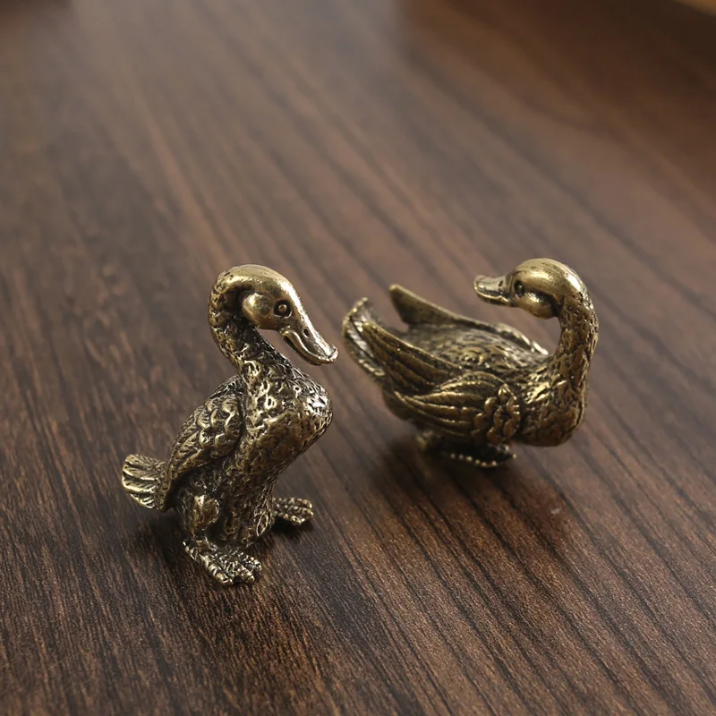 1Pc Brass Solid Creative Pet Ornaments Office Tea Table Pure a Pair of Mandarin Duck Crafts Copper Ware