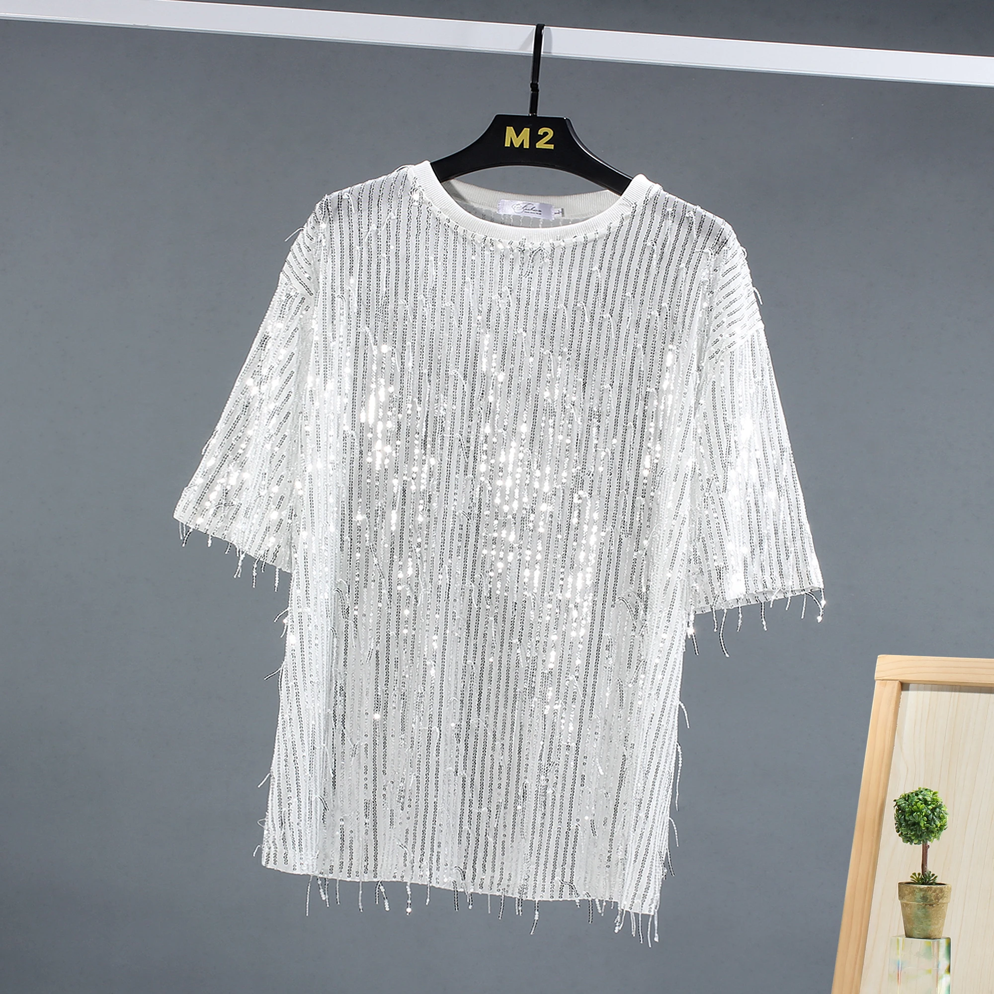 Tassels Sequins Premium T Shirt For Men Half Sleeved Stretchy Tees Summer Quality Hollow Oversized Loose Fit Camisetas De Hombre