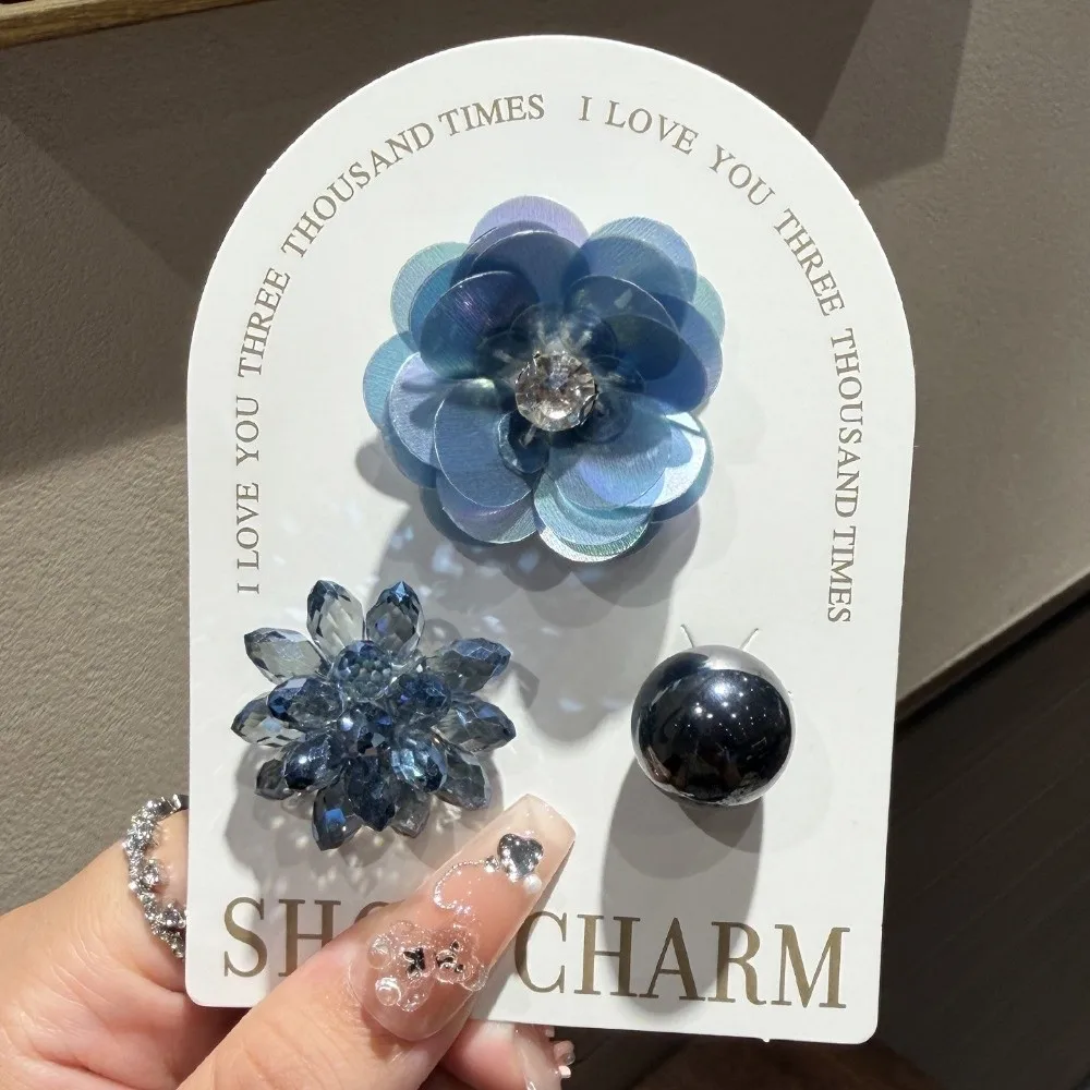 3pcs/set Flower Bead Chain Crystal Shoe Charms Sparkling Handmade Heavy Work Shoe Clips Tassel Pearl Korean Style