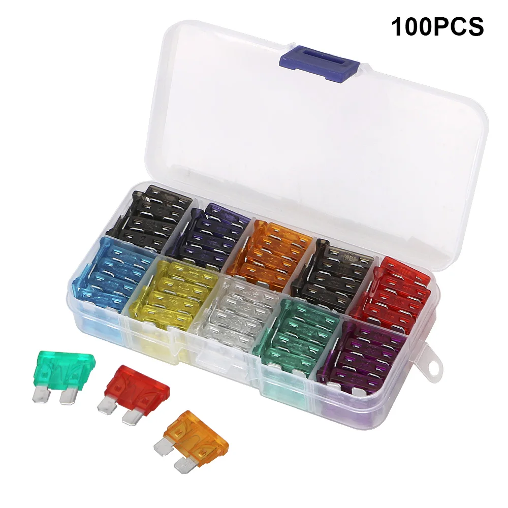 With Box Auto Blade Type Fuse Set 50/100 Pcs Car Truck Fuses Clip Assortment 2A 3A 5A 7.5A 10A 15A 20A 25A 30A 35A 40A Amp