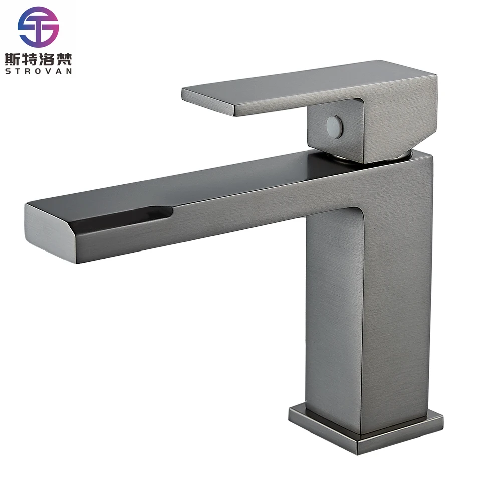 

Modern Single Handle Brass Basin Mixer Faucet Tap Grey PVD Bathroom Basin Faucet