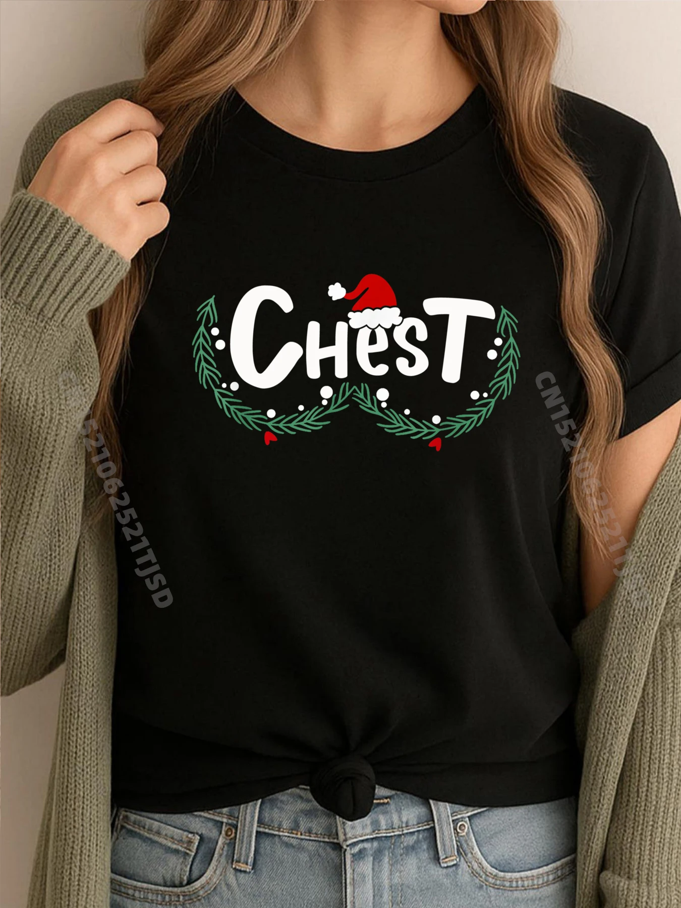 

Chest Nuts Christmas Humor Matching Couple Chestnuts Printed T-Shirt Breathable Anime Man Tops Tees