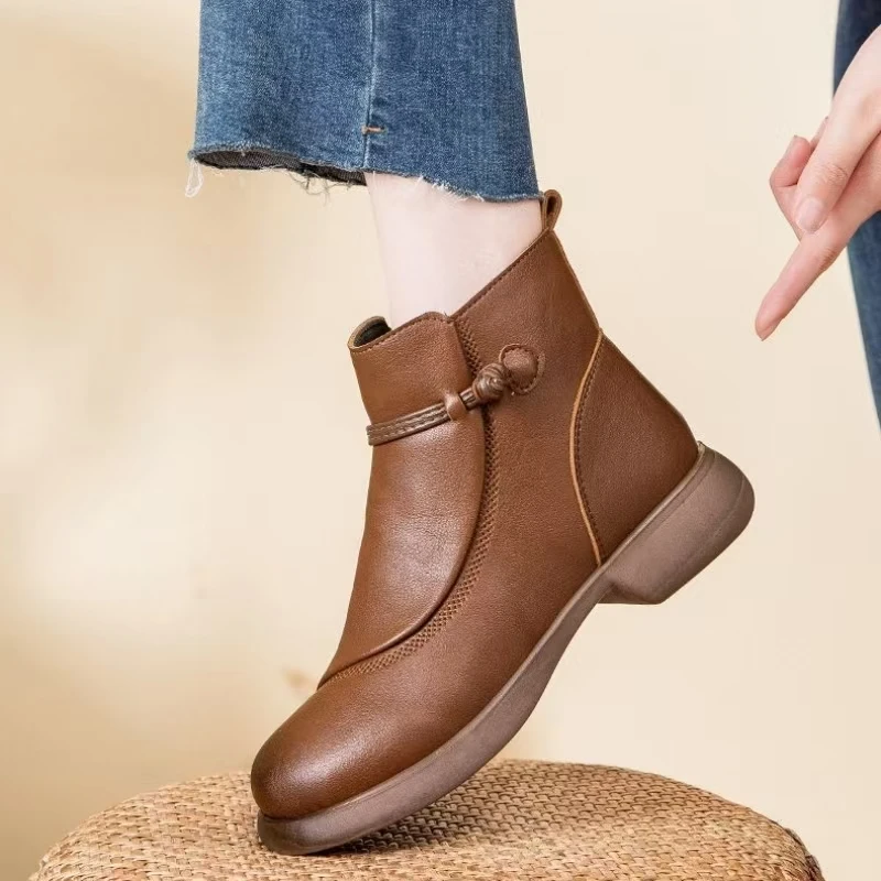 Botas de Invierno para Mujer, de Piel Auténtica, Talla Grande, con Forro de Algodón, Suela Suave Antideslizante, Tacón Bajo, Caña Alta, Felpa, Cálidas y Modernas