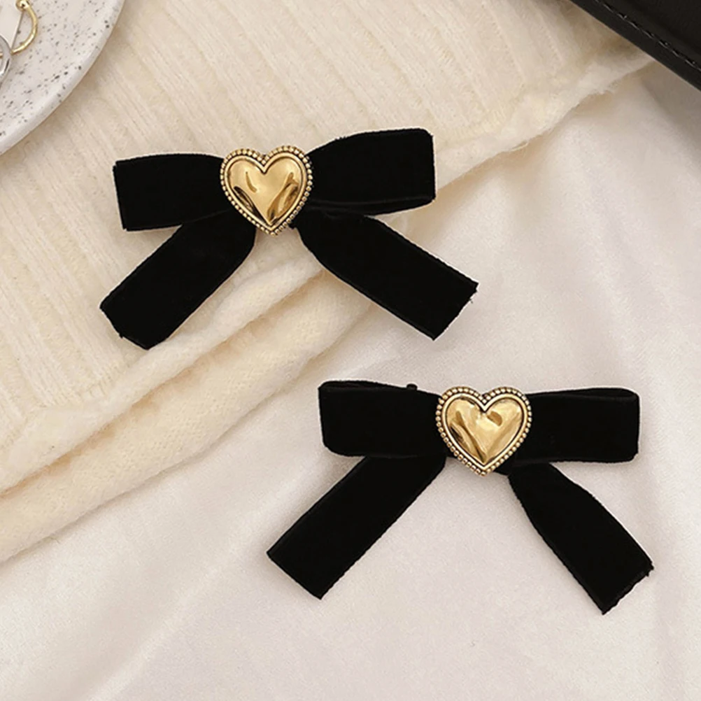 

4pcs Love Heart Clip Velour Hair Grip Bow Knot Barrette Bows Pin Hairstyle Accessory For Women Girls Daily Wear Party